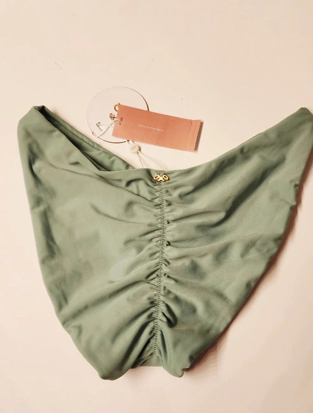 PQ Swim Teeny High Cut Full Ruched Bikini Bottoms In Sage Green Size Small